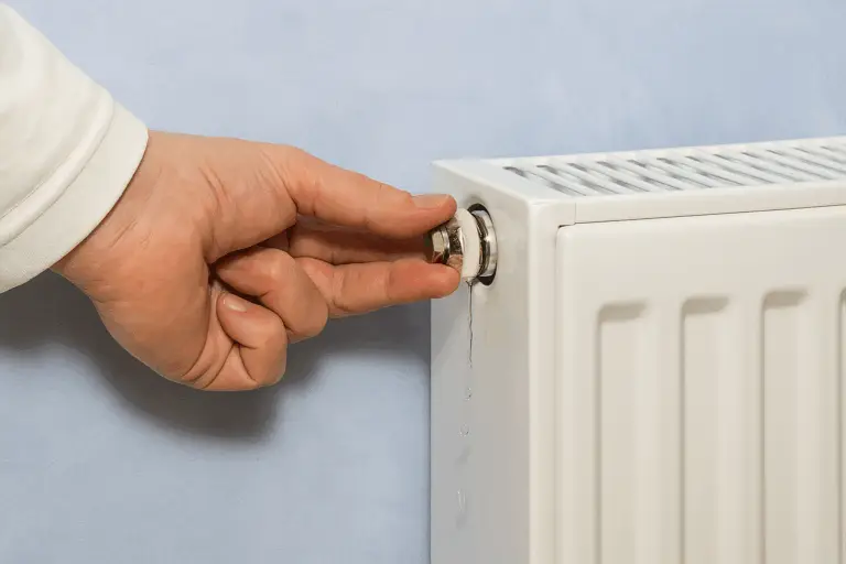 Hand entlüftet einen Heizkörper – Luft ablassen für effizientes Heizen