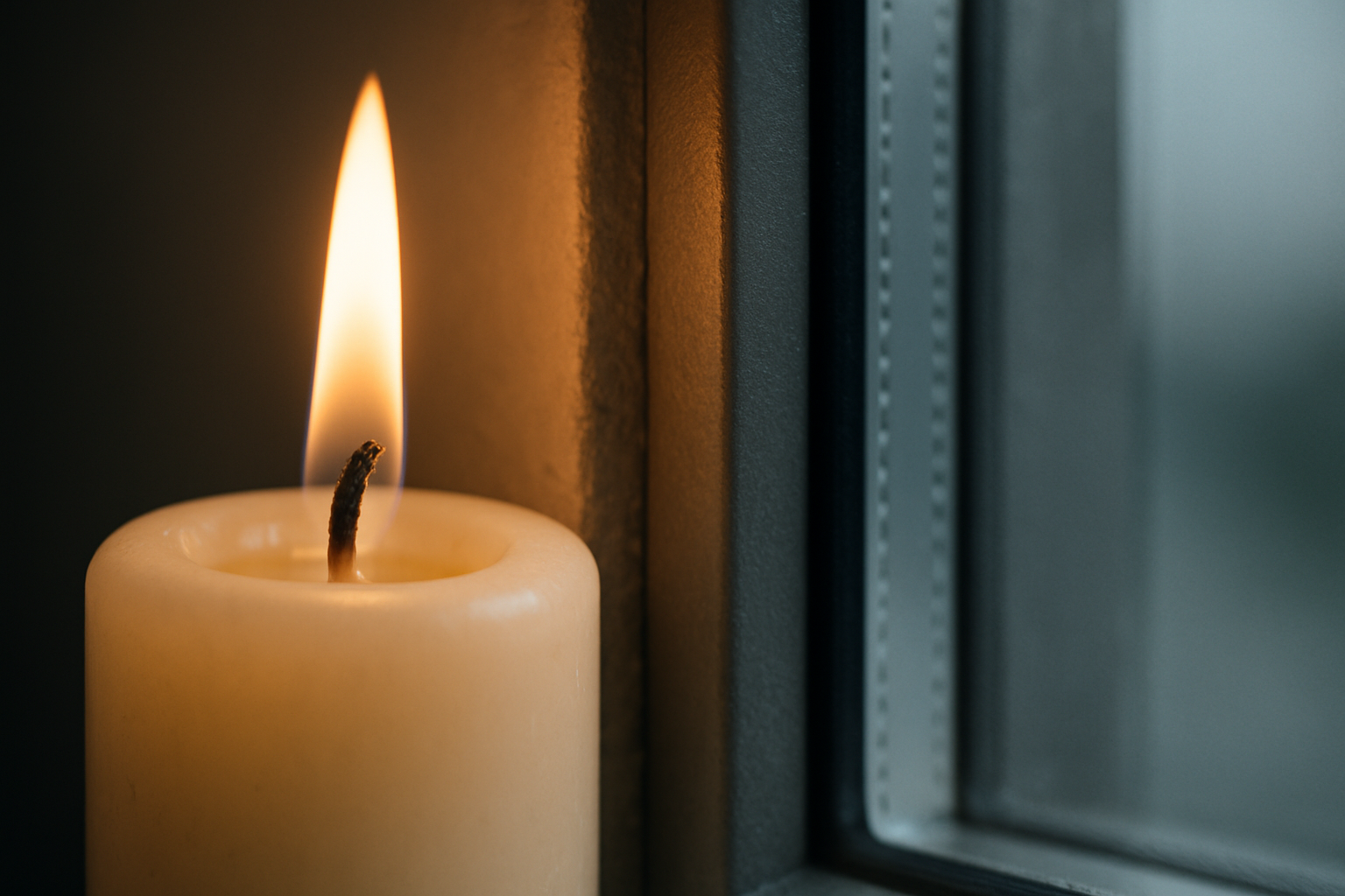 DIY-Zugluft-Check am Fenster: Papier zwischen Rahmen und Flügel, sichtbare Gummidichtung, 4-mm-Inbusschlüssel am Ecklager; Kerzenflamme zeigt Zuglufttest