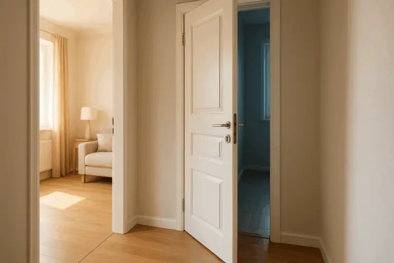 Innenansicht einer Wohnungstür – geschlossene Türen für effizientes Heizen und gesundes Raumklima